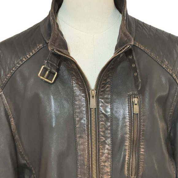 MISSANI Le Collezioni Brown Leather Jacket Coat Lambs Size M Moto Soft Oversized - Picture 3 of 8